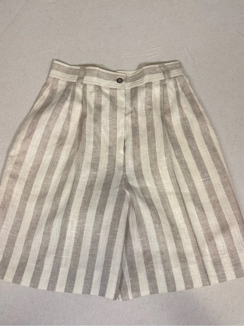 Vintage Harve Benard Designer Striped Pleated Linen High Rise Shorts Classic 10